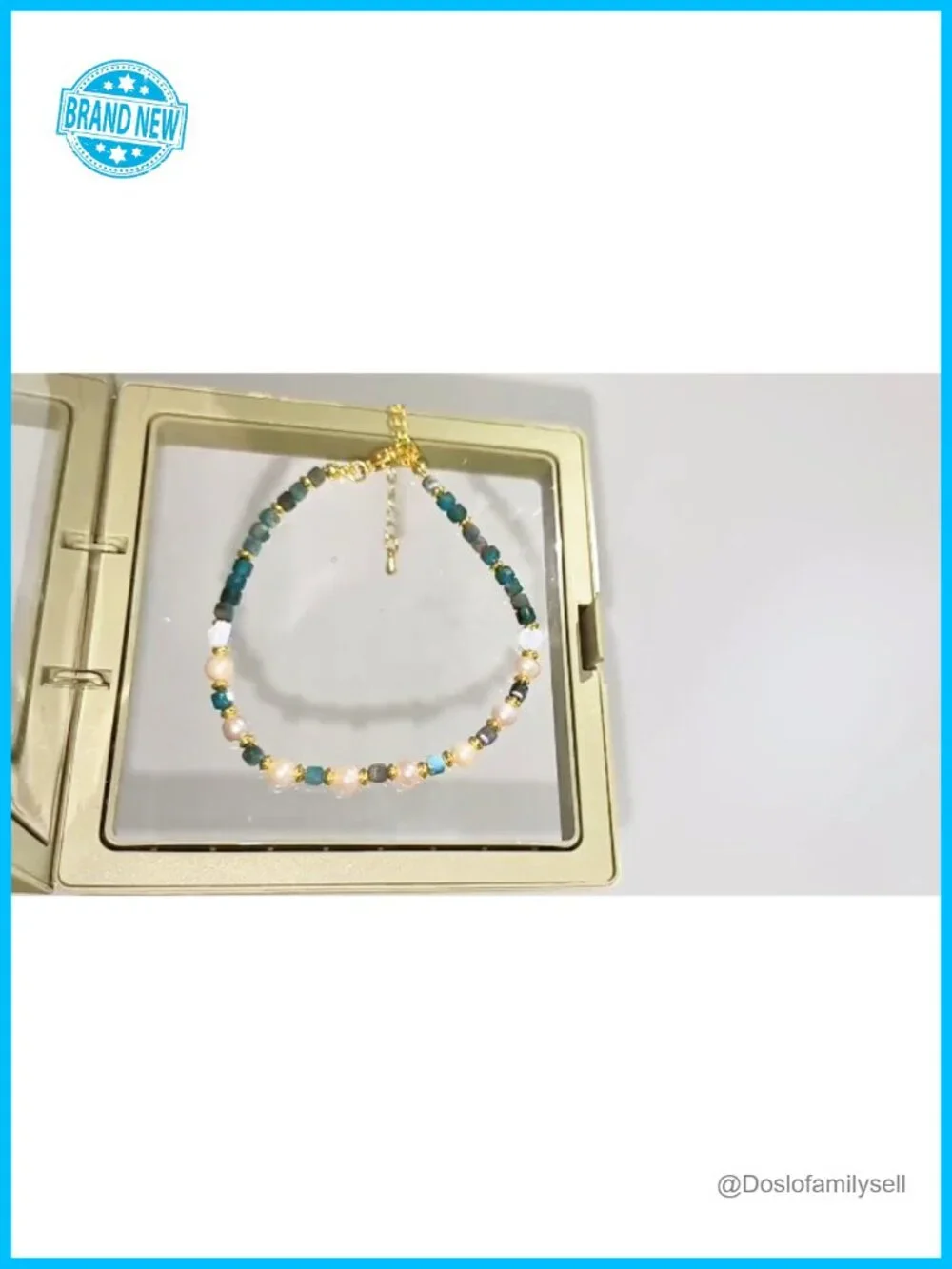 Natural Apatite Stretch Bracelet with Gold Plated Chain - Handmade Stackable